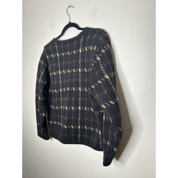 Crystal-Kobe Petites Brown Black Knit Button Up Sweater 90s Size Petite Large - Picture 7 of 9